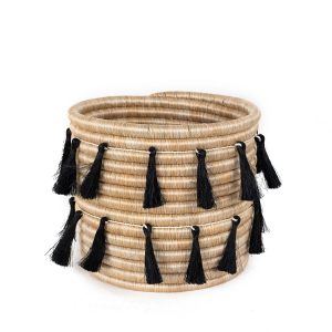 Sutton Woven Storage Basket and Onyx Tassel Set - Large Sutton Basket with Onyx Tassel Strands (2)